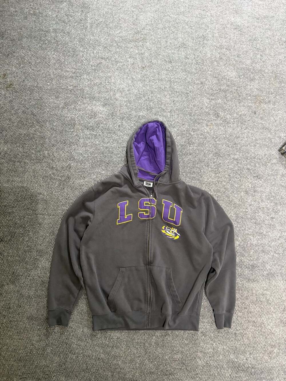Stadium Athletic LSU Tigers Full-Zip Hoodie Size L Charcoal Gray